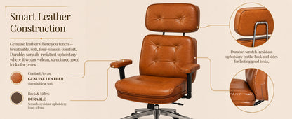 Mid-Century Modern Leather Executive Office Chair