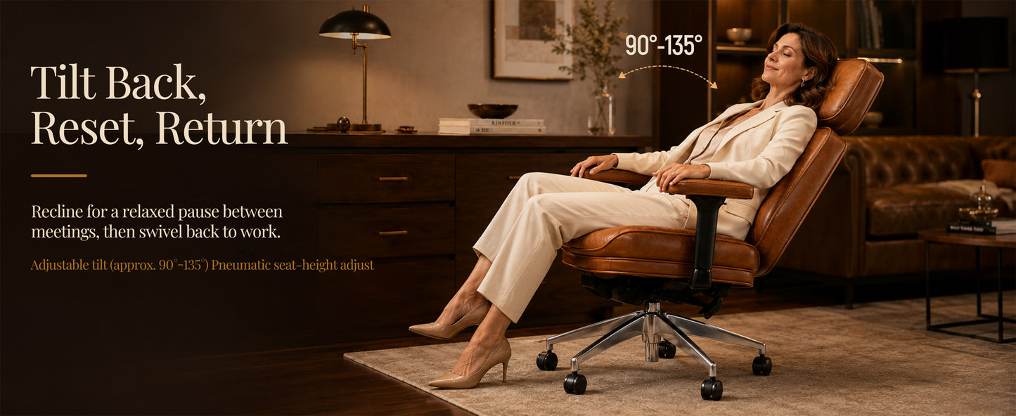Mid-Century Modern Leather Executive Office Chair