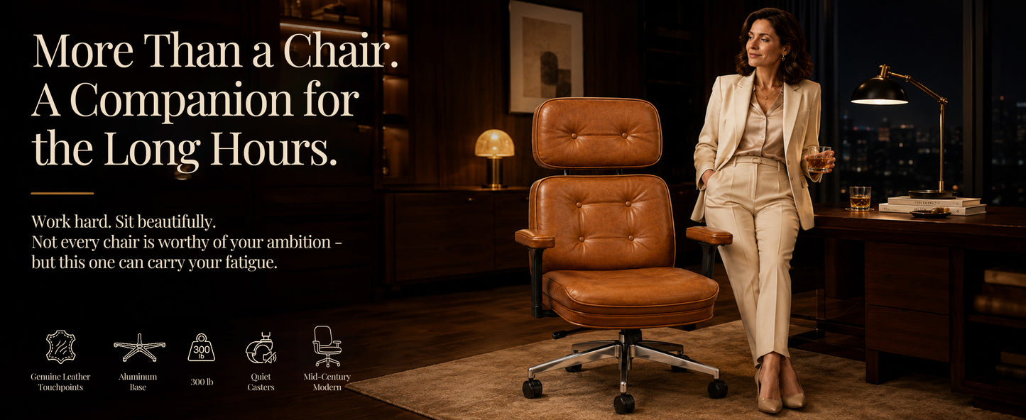 Mid-Century Modern Leather Executive Office Chair