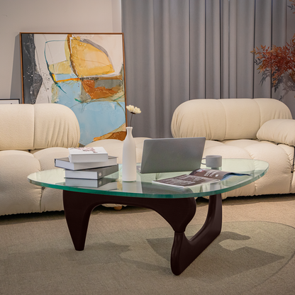 Coffee Triangle Glass Table Inspired by Noguchi