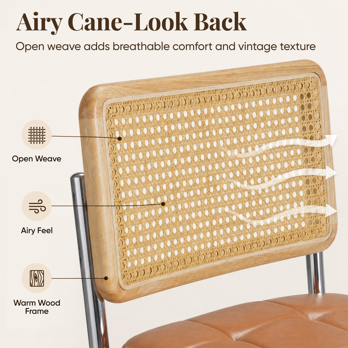 Mid-Century Modern Rattan Leather Dining Chair | Set of 2