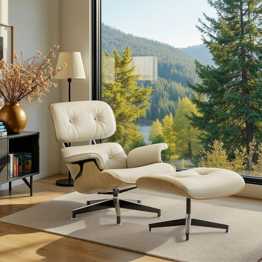 Replica Genuine Leather Eames Lounge Chair and Ottoman