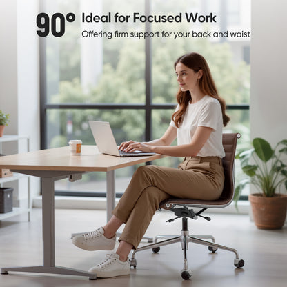 Ribbed Genuine Leather Eames Armless Executive Swivel office chair