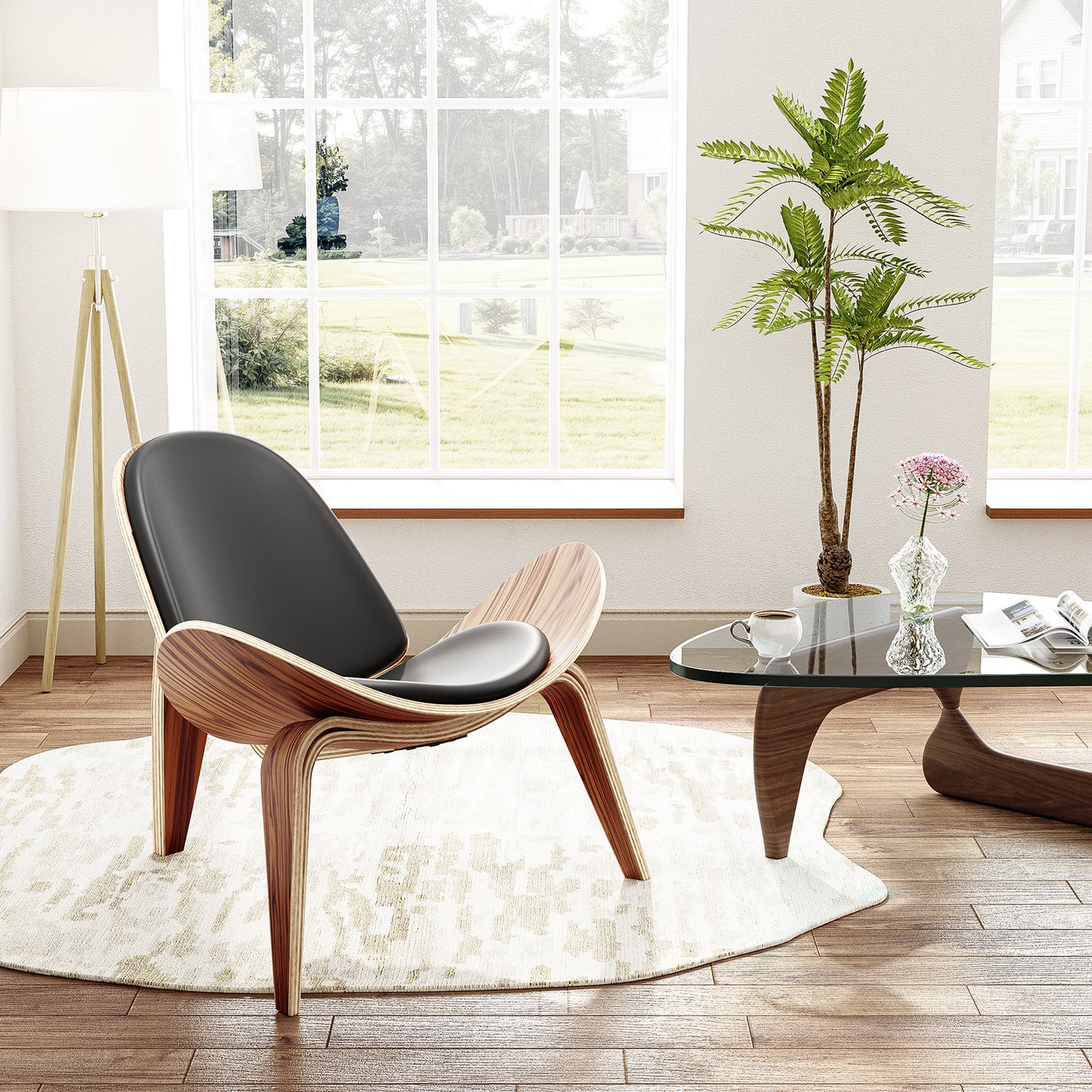 Shell Chair Black Leather by Hans Wegner