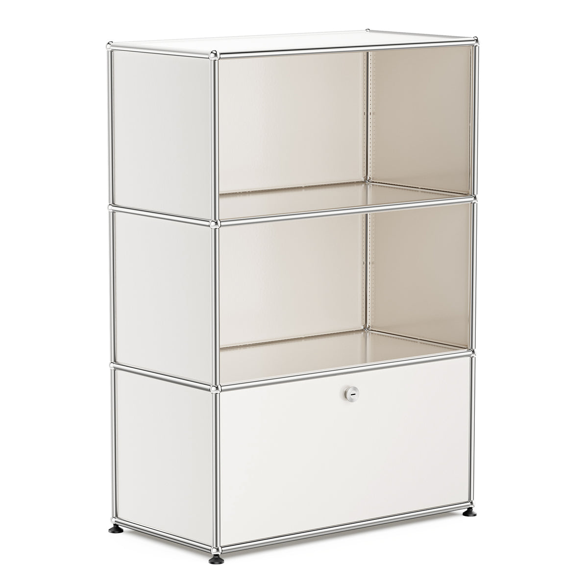 White USM Haller Style Modular Storage Cabinet – 3-Tier Chrome Frame Cabinet