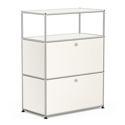 White USM Haller Style Modular Storage Cabinet with Open Shelf & Lockable Doors