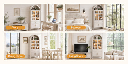 71'' Tall Full Wood Arched Storage Cabinet Adjustable Shelves Bookcase With LED Lights