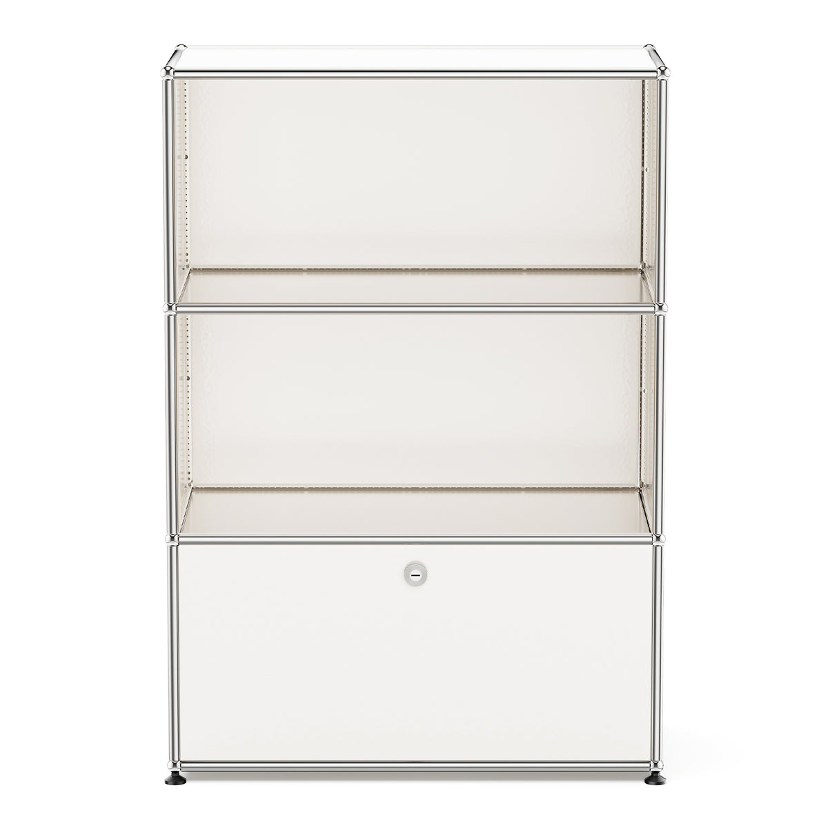 White USM Haller Style Modular Storage Cabinet – 3-Tier Chrome Frame Cabinet