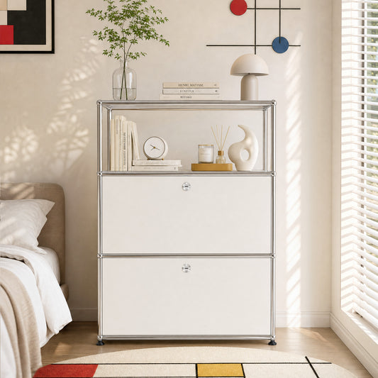 White USM Haller Style Modular Storage Cabinet with Open Shelf & Lockable Doors