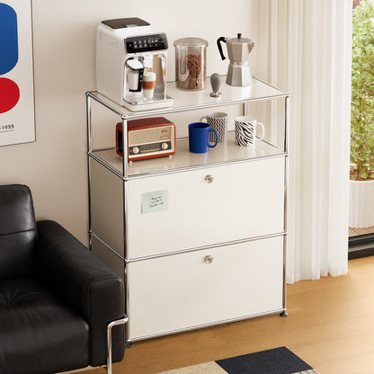 White USM Haller Style Modular Storage Cabinet with Open Shelf & Lockable Doors