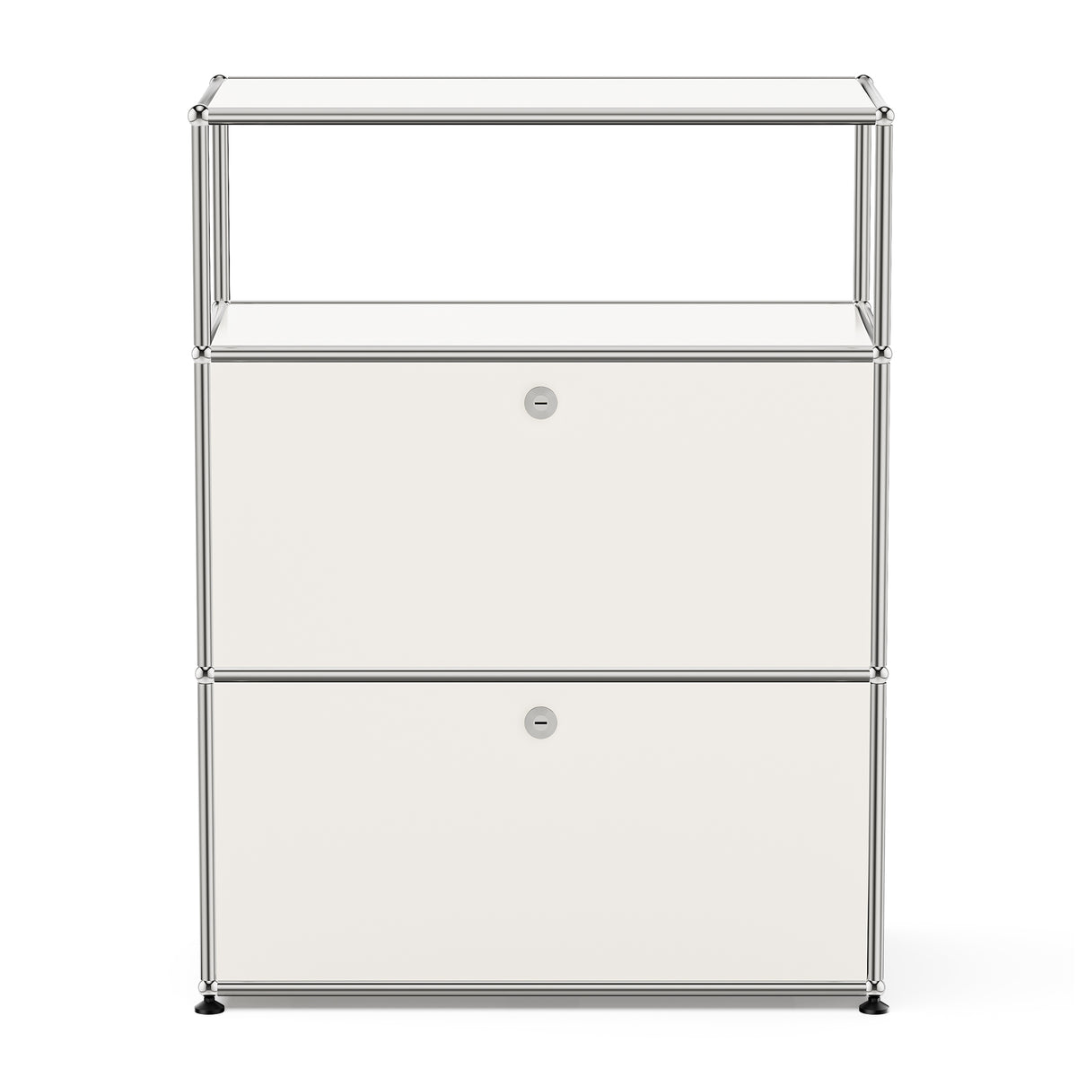 White USM Haller Style Modular Storage Cabinet with Open Shelf & Lockable Doors
