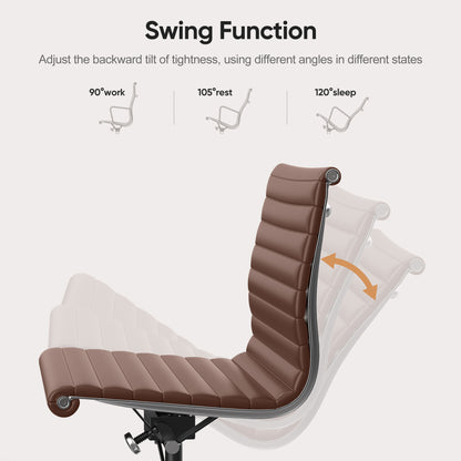 Ribbed Genuine Leather Eames Armless Executive Swivel office chair