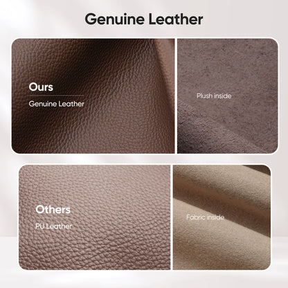 Close up of matte genuine leather ribbed upholstery Eames chair