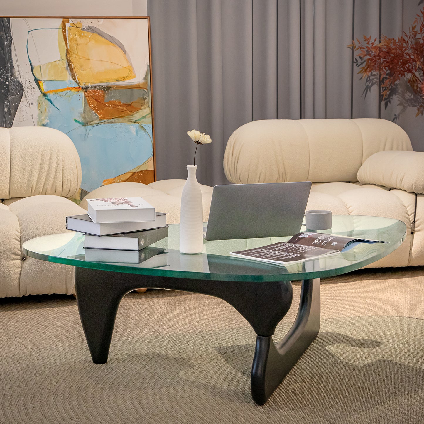 Coffee Triangle Glass Table Inspired by Noguchi