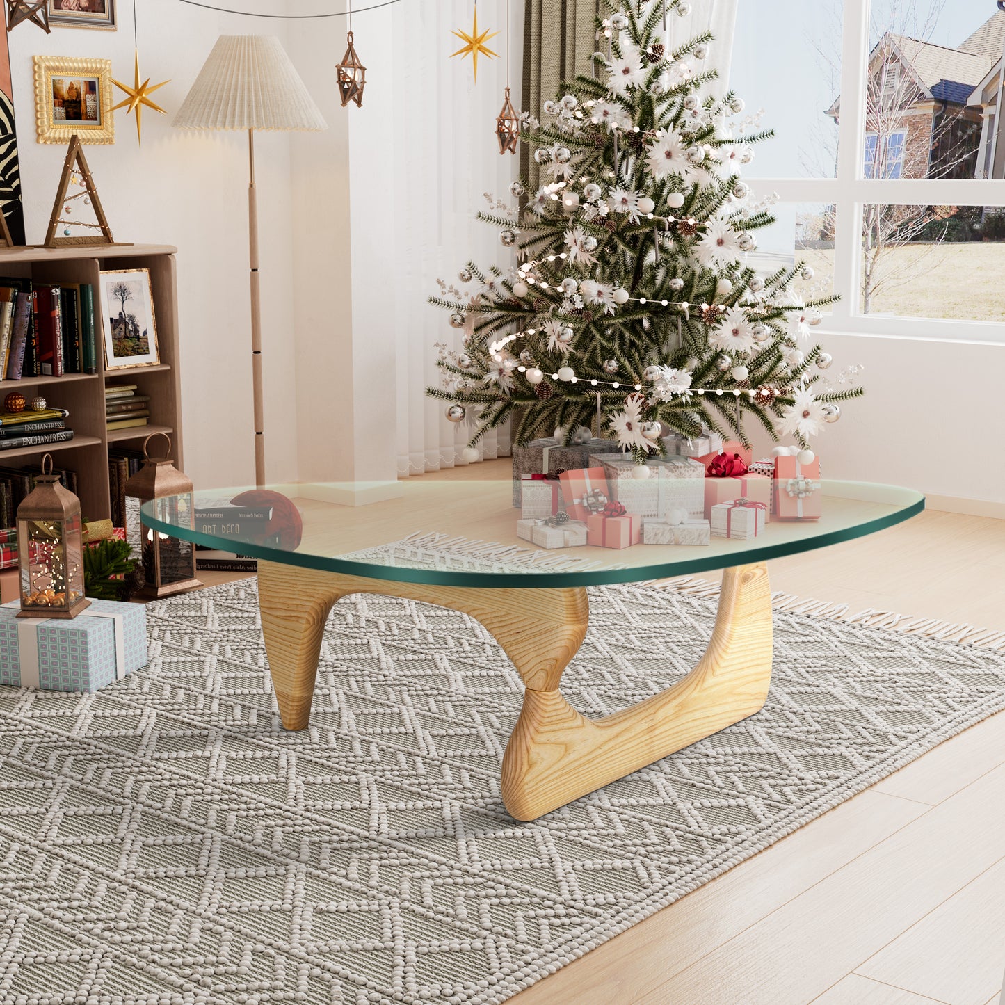 Coffee Triangle Glass Table Inspired by Noguchi