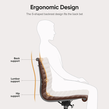 Ribbed Genuine Leather Eames Armless Executive Swivel office chair